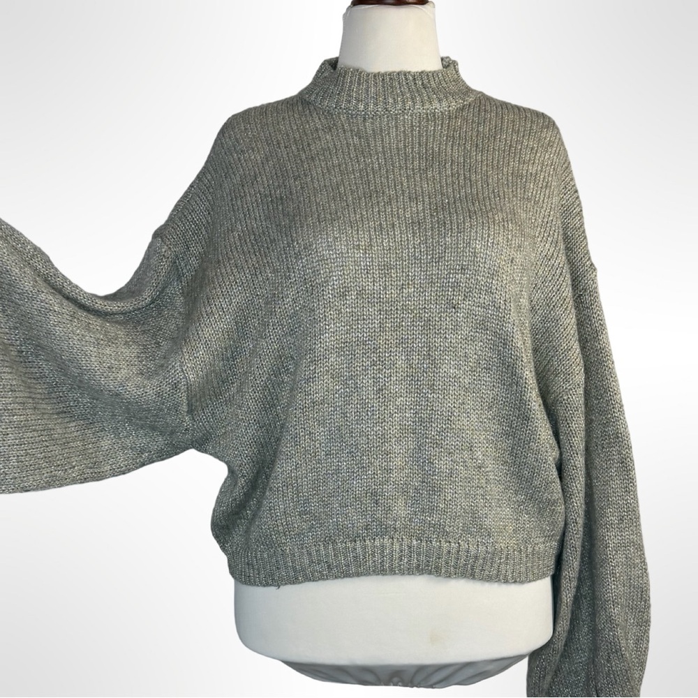 BB Dakota by Steve Madden Grey Metallic Balloon Sleeve Sweater - Picture 5 of 10